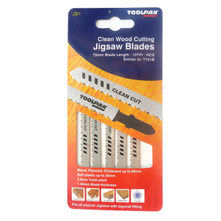 Jigsaw Blades 75mm 10tpi Clean Cut Wood Pack of 5 Toolpak 